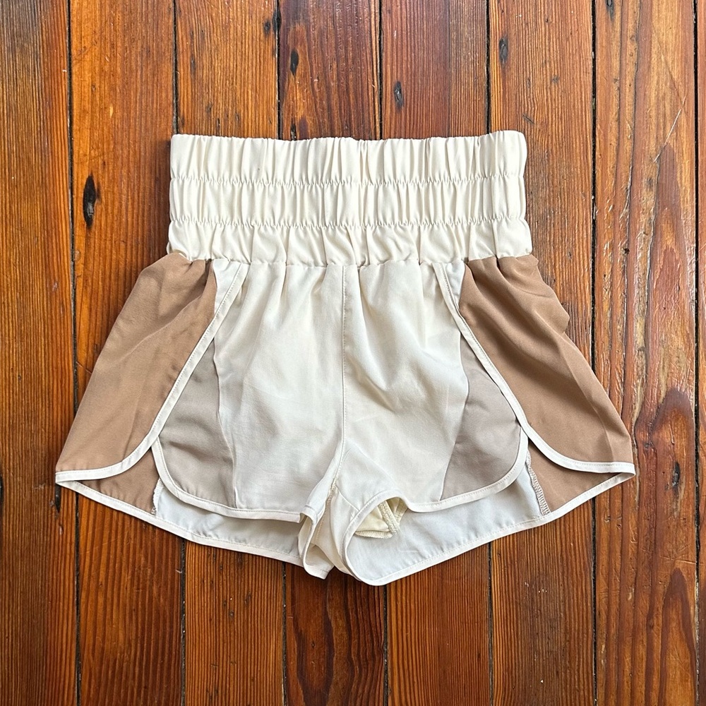 Revival tan & cream boxer style athletic shorts XS